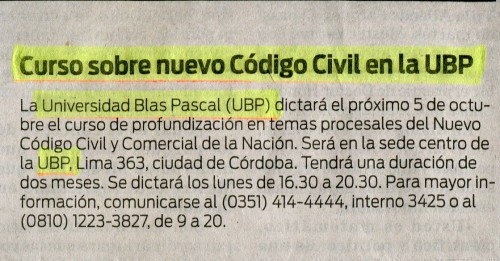 La Voz del Interior- 22-09 Curso sobre le Nuevo Código Civil y Comercial