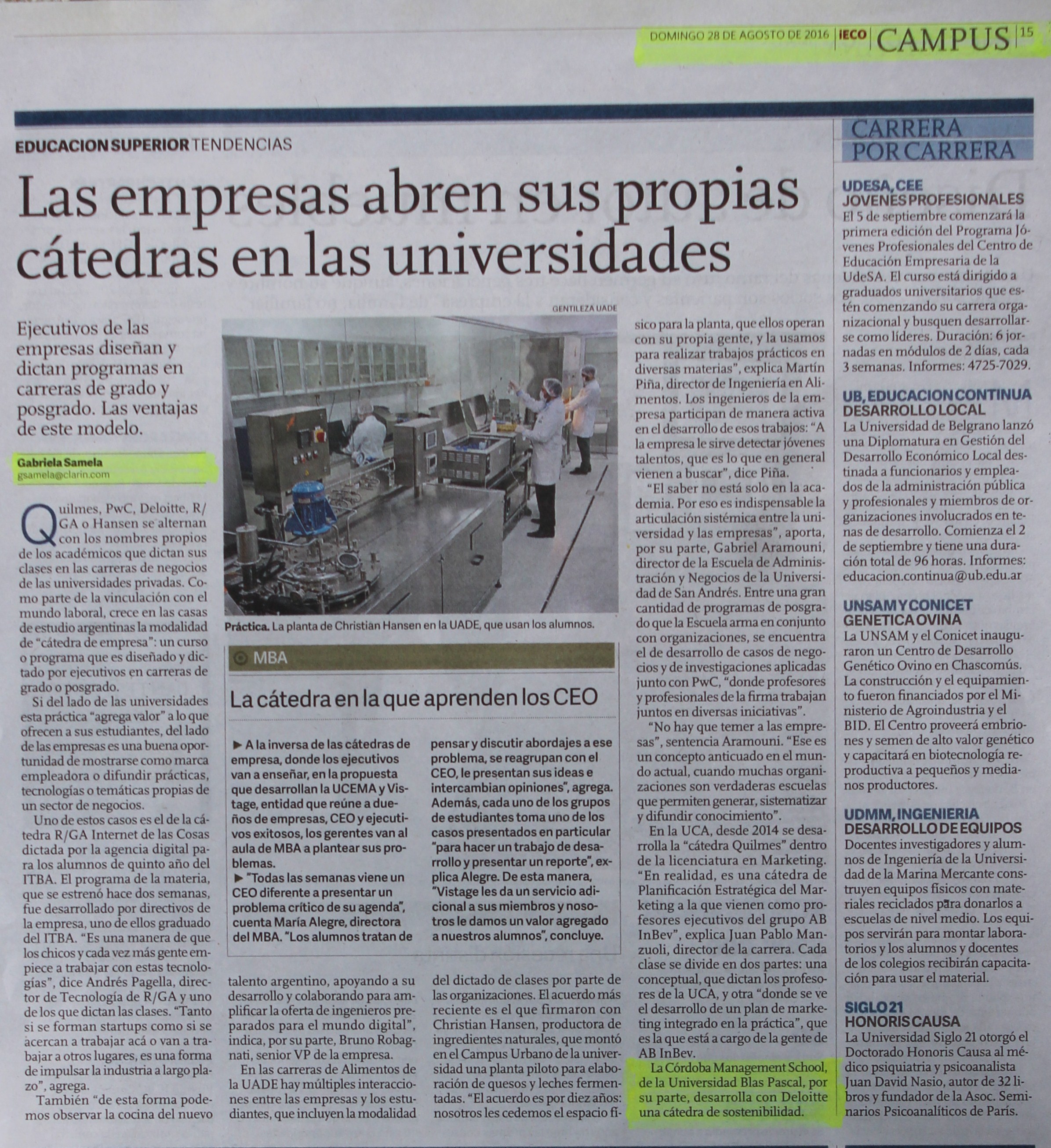 29-08-2016- iEco- Clarin- Cátedra de Sustentabilidad